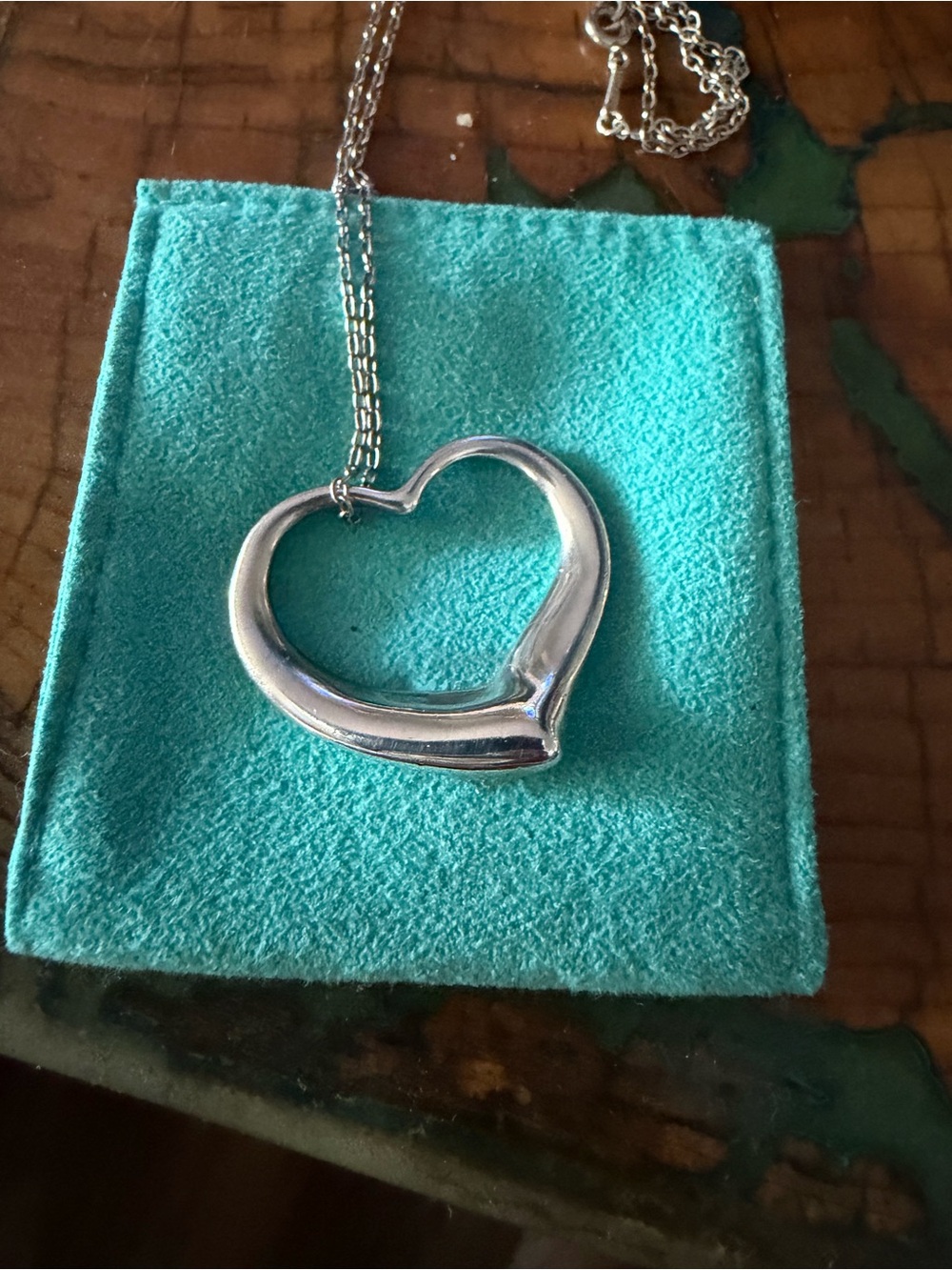Tiffany & Co. Open Heart Pendant Necklace - Silver 35mm with 26  in chain